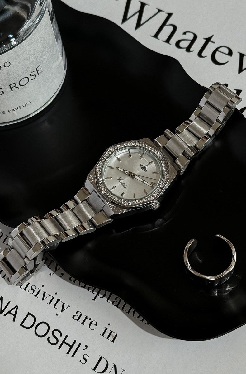 Octagon Sparkle Silver Quartz Watch