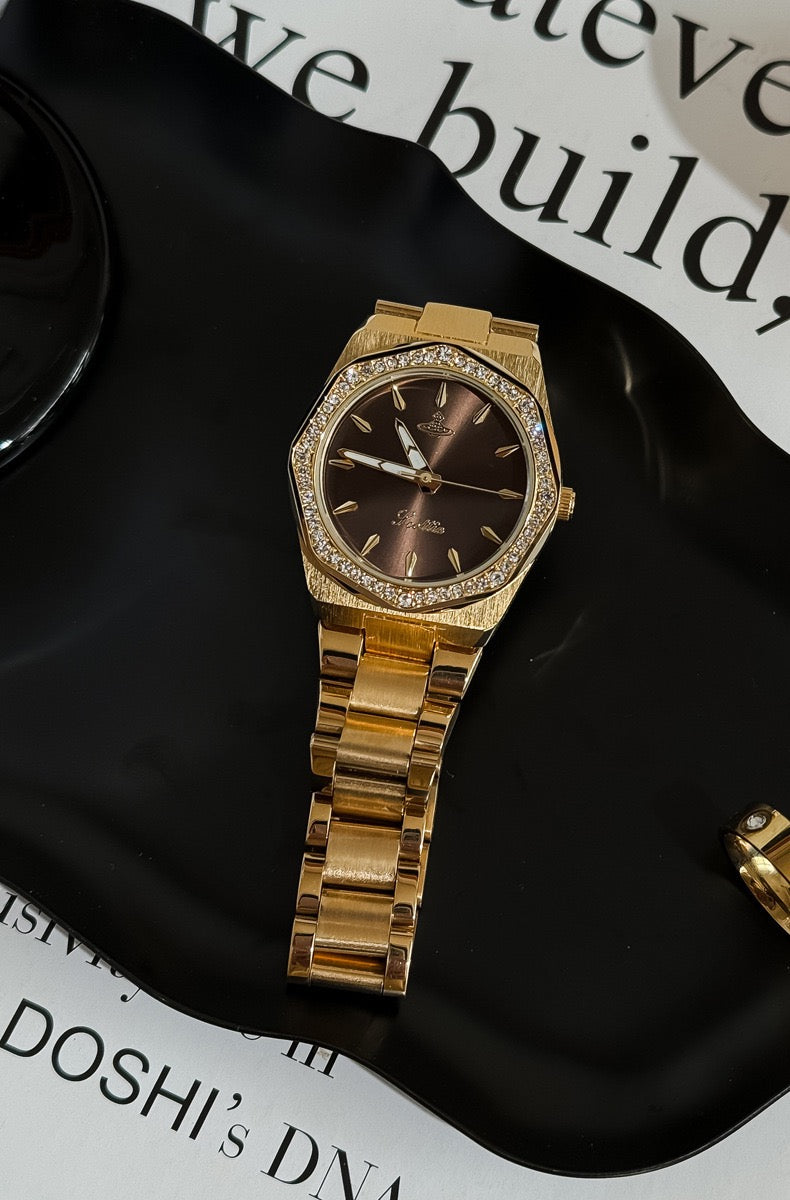Octagon Sparkle Gold Quartz Watch