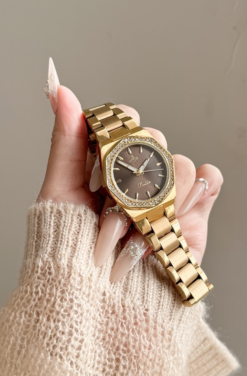 Octagon Sparkle Gold Quartz Watch